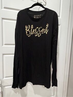 Black Long-Sleeve 'Blessed' Leopard Graphic Dress